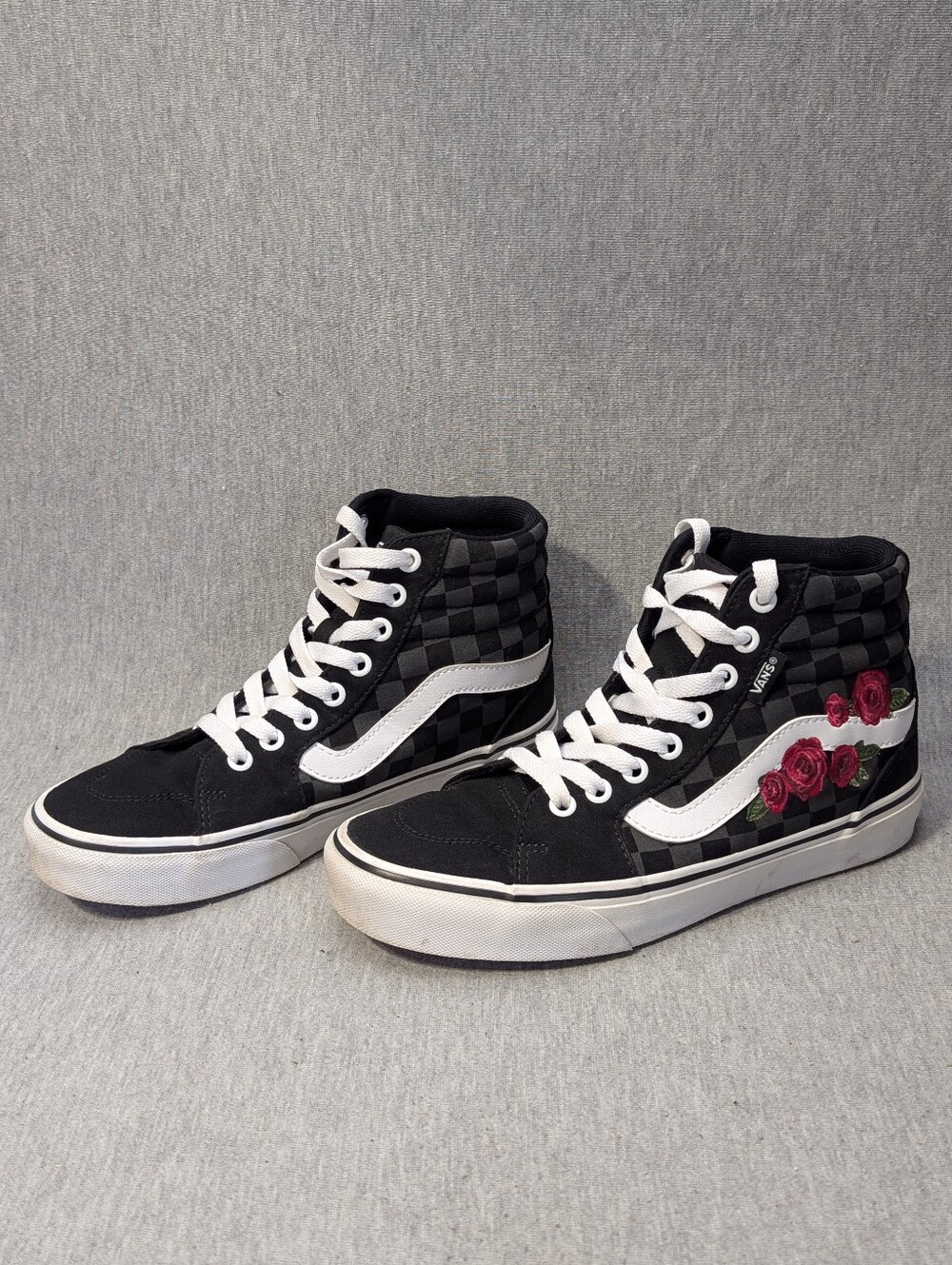 Vans Filmore High Top Sneakers Women's 6.5 Black White Gray Checkerboard Roses
